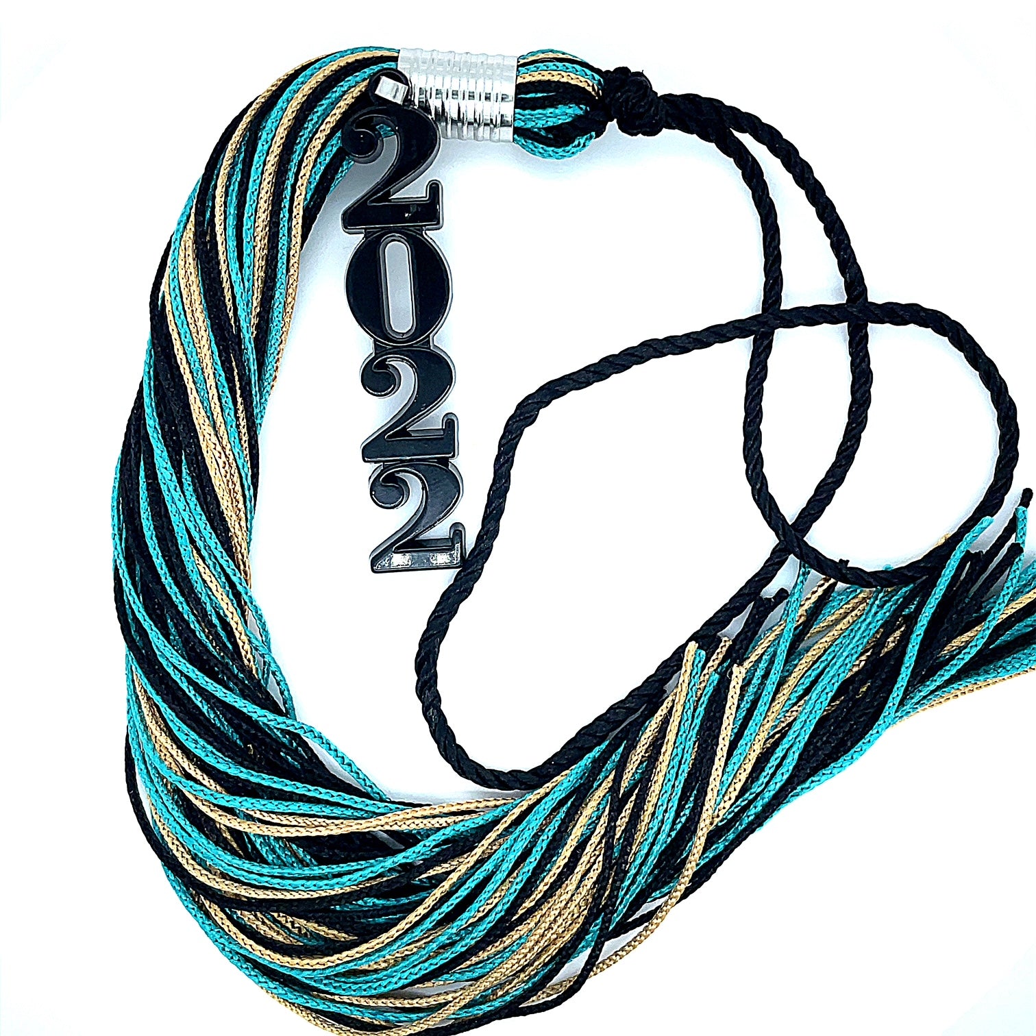 Stacked Souvenir Tassel Black, Old Gold and Teal Black Drop Date