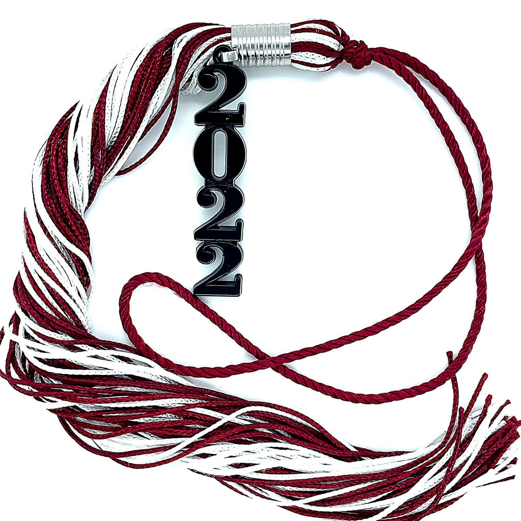 Stacked Black Souvenir Tassel - Maroon and White