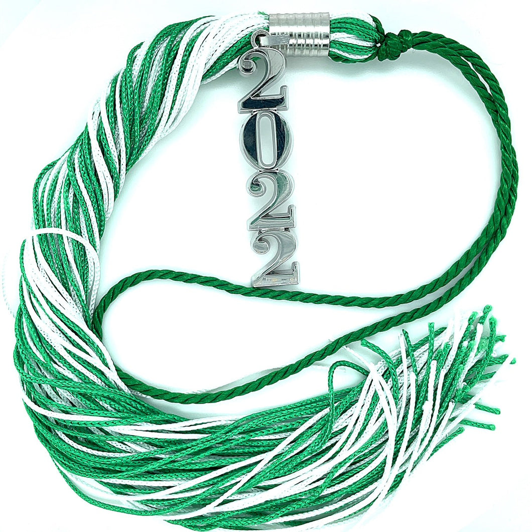 Stacked Silver Souvenir Tassel - Forest Green and White