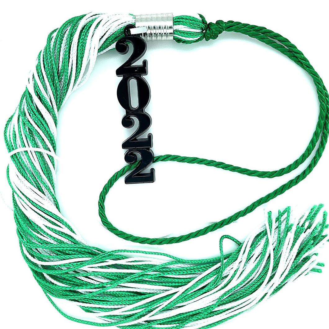 Stacked Black Souvenir Tassel -Forest Green and White