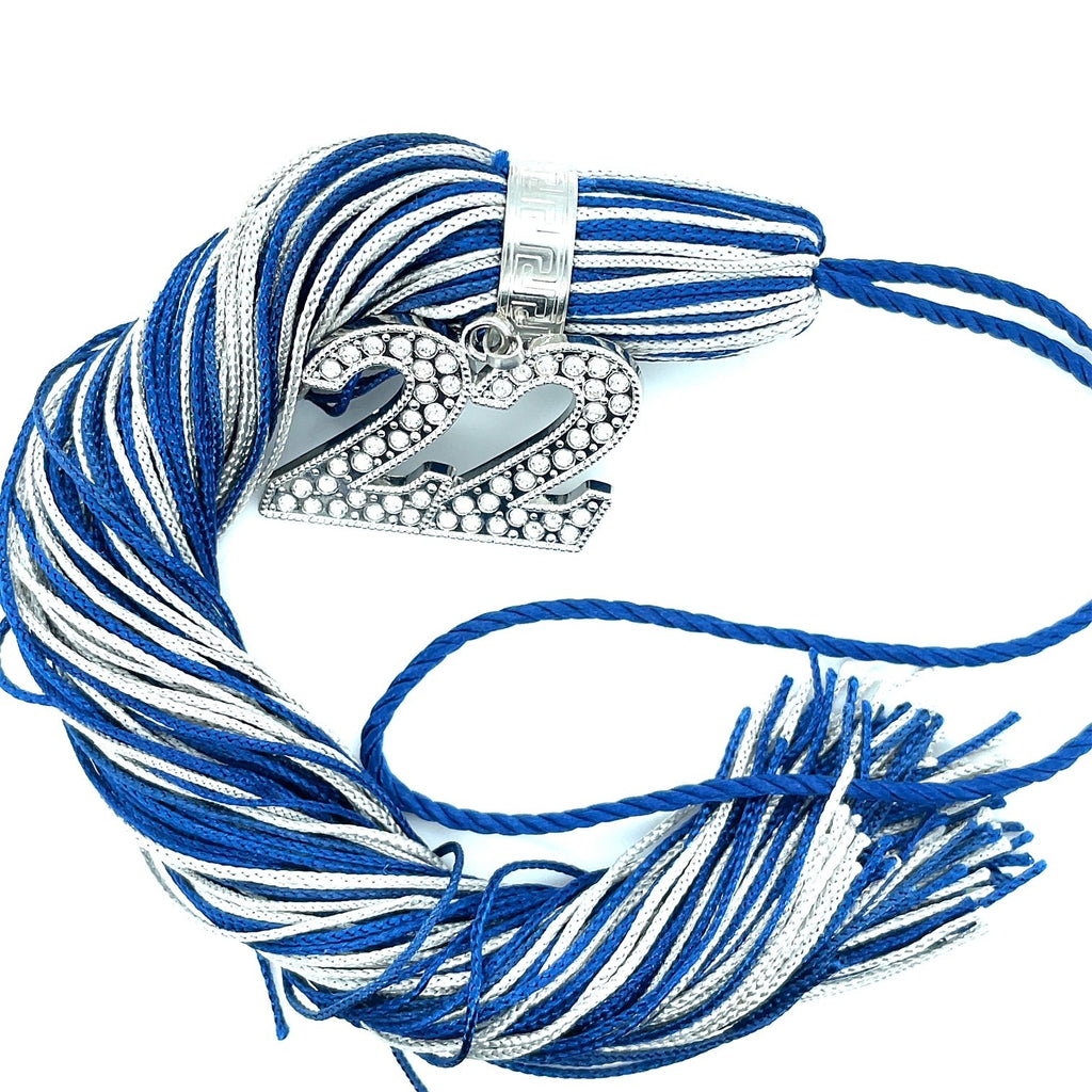 Jumbo Silver Bling Tassel - Blue and White