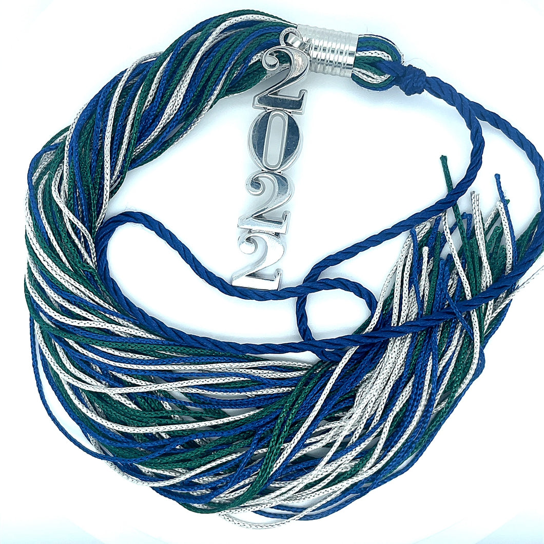 Stacked Silver Souvenir Tassel - Navy Blue, Hunter Green and Silver