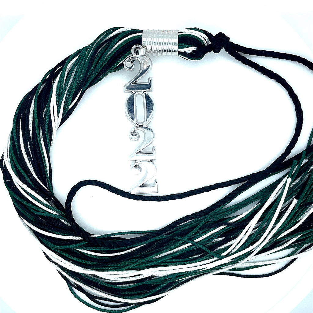 Stacked Silver Souvenir Tassel - Forest Green, Black and White