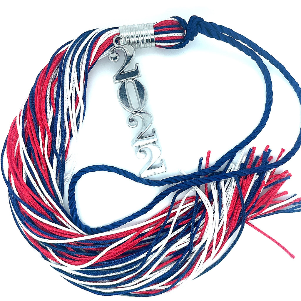 Stacked Silver Souvenir Tassel - Red, White And Blue