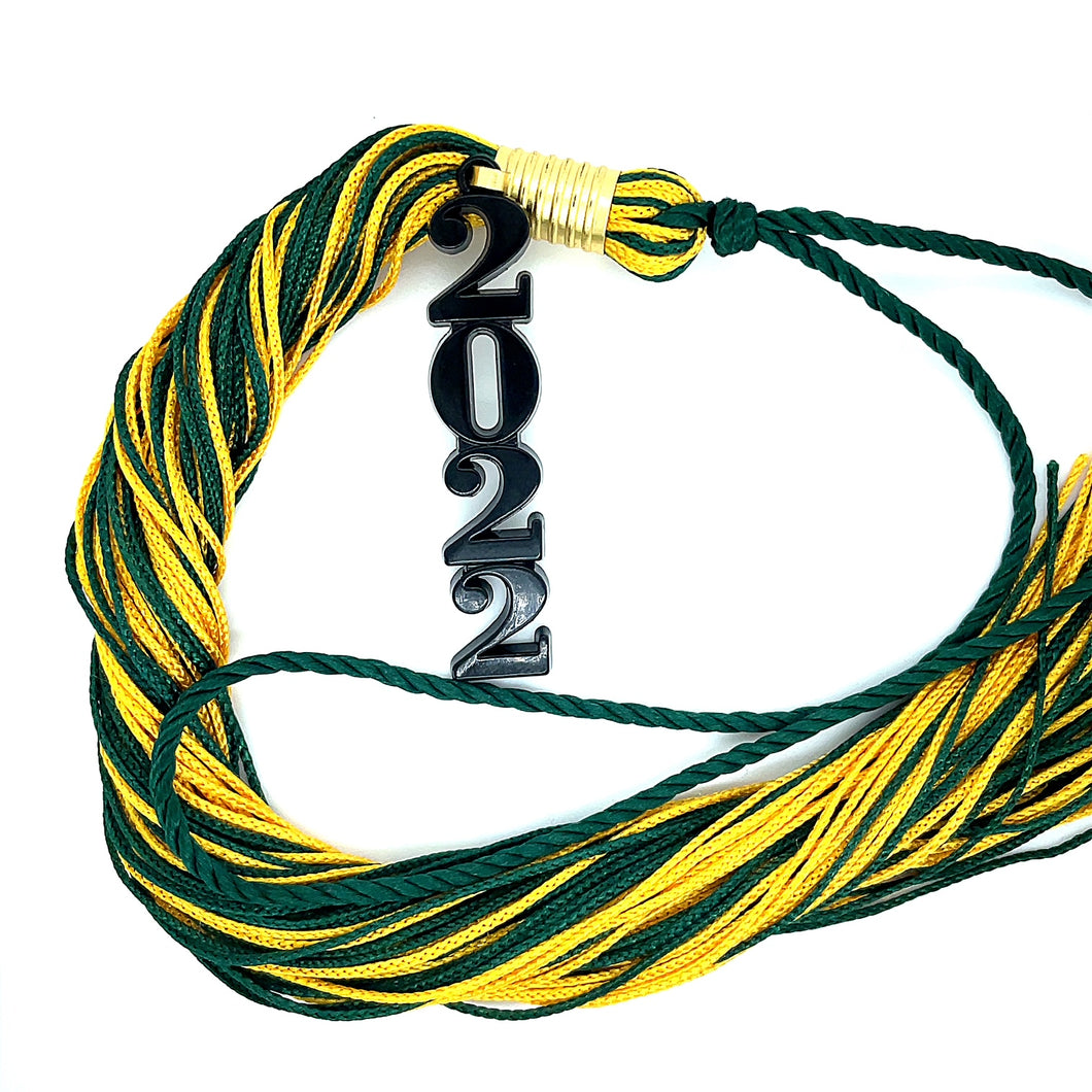 Stacked Black Souvenir Tassel - Forest Green and Tiffany Gold