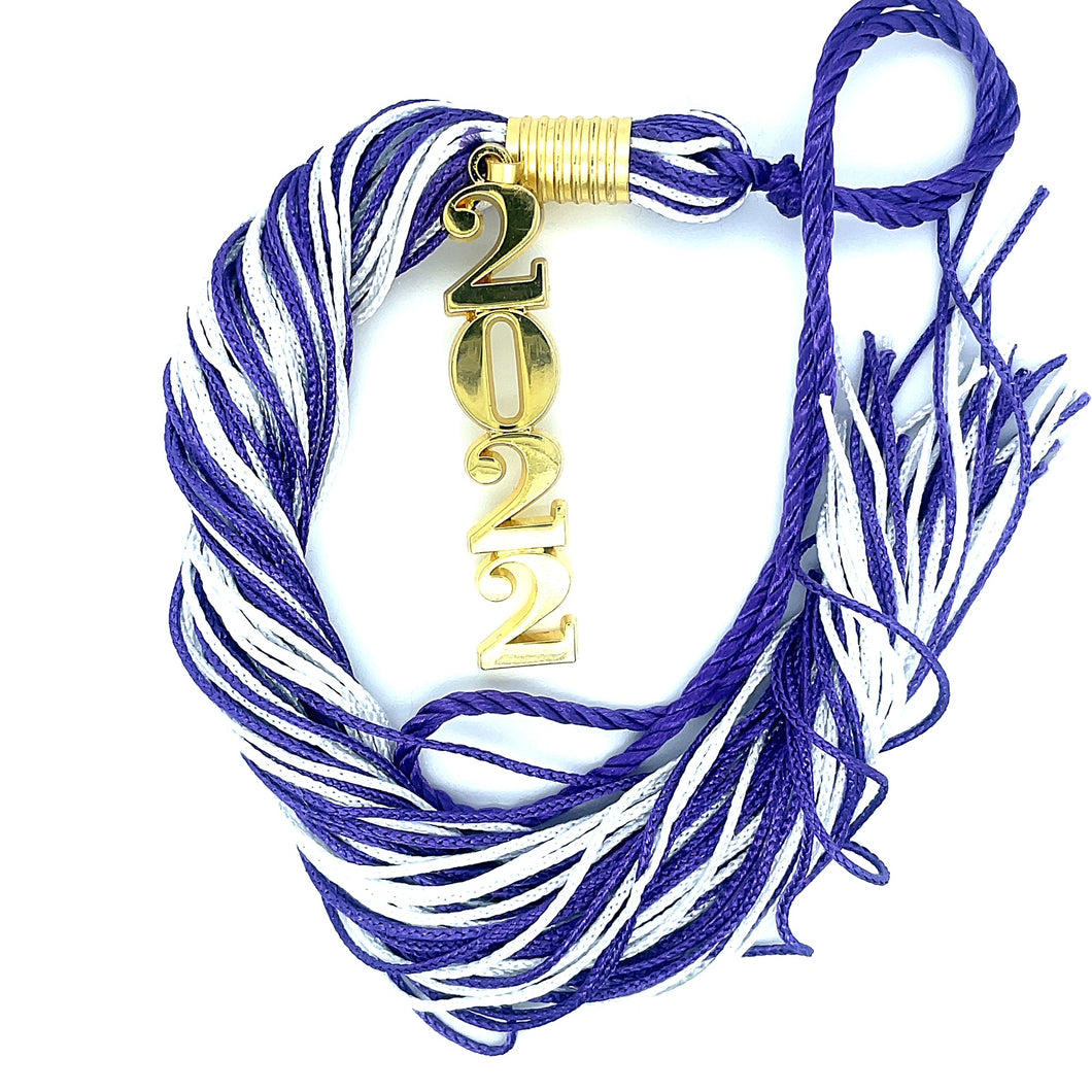 Stacked Souvenir Tassel - Purple and White - Gold Drop Date